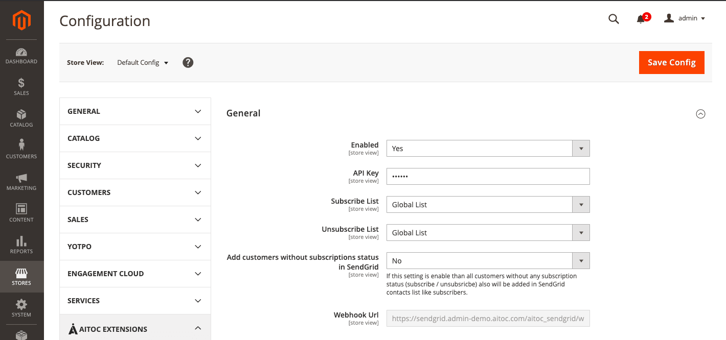 Magento Configuration Page